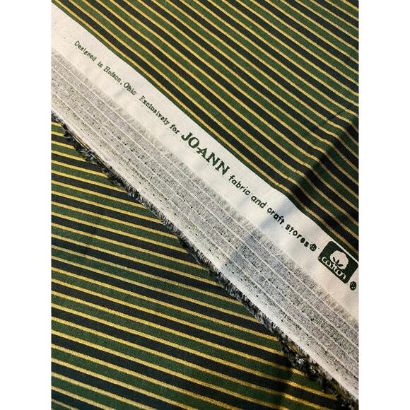 JO-ANN Cotton Two Tone Green & Gold Stripe Fabric BTHY Holiday Christmas NOS OOP - Picture 2 of 2
